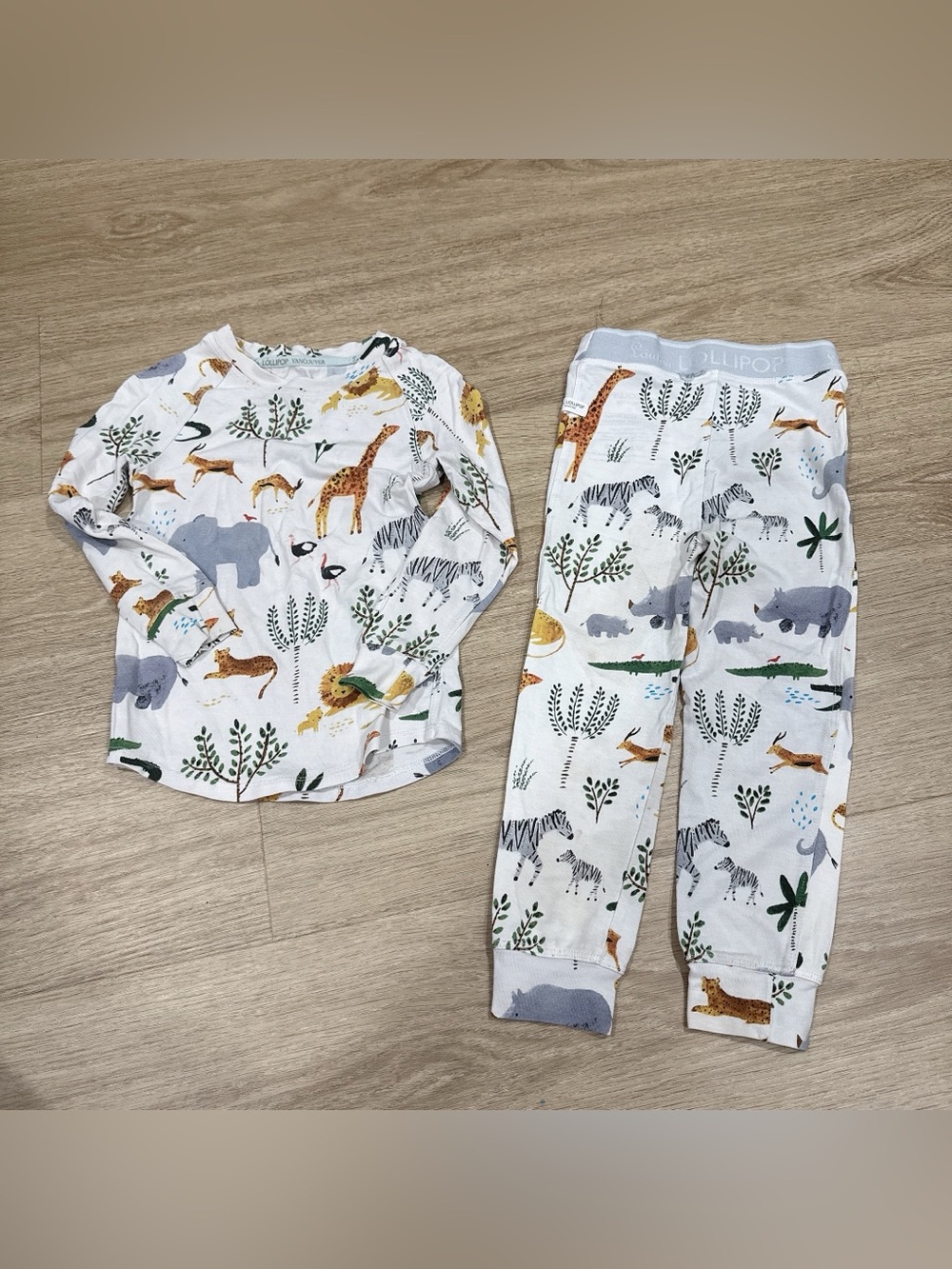 Loulou Lollipop Safari Animal Print White Kids Pajama Set